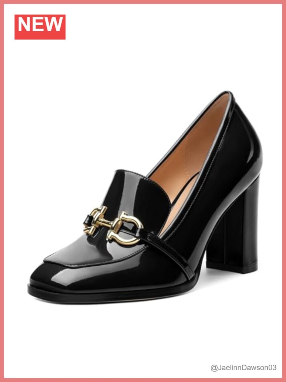 Chunky Heel Square Toe Pumps with Gold Accents - Women's Loafers